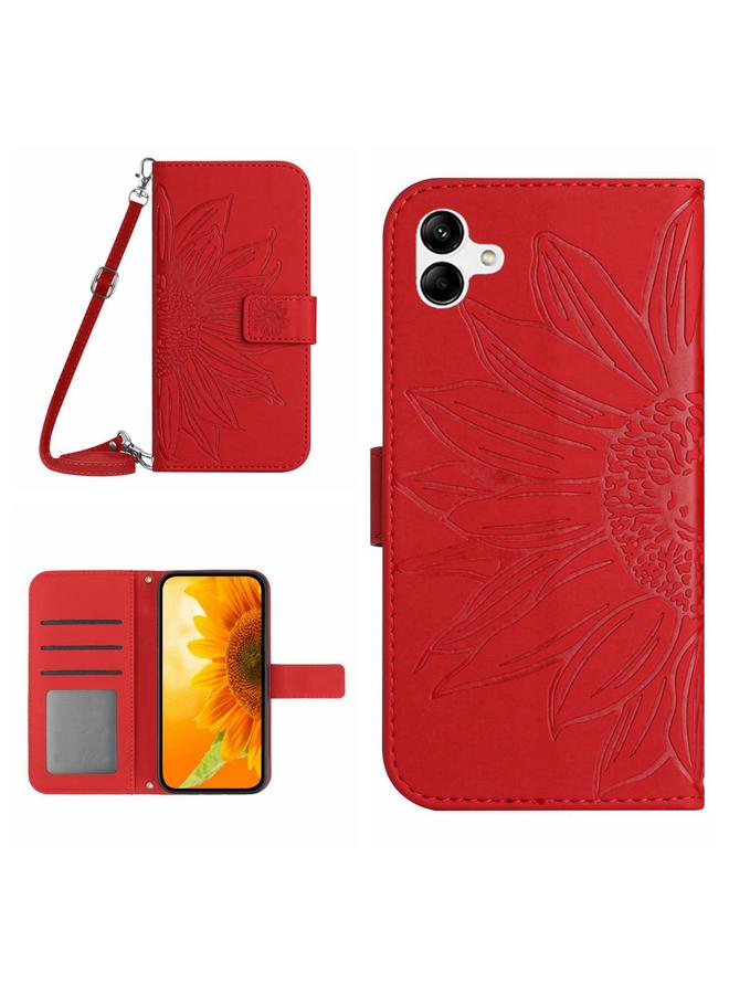 اس-توب جراب لهاتف Samsung Galaxy A05 مصنوع من الجلد المرن مع حبل تعليق ونقشة زهرة الشمس - Image 1