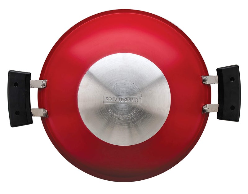 SOWBAGHYA Non-Stick Aluminium Deep Appam Kadai — Red | 2.6mm Thick | Glass Lid | Appachatti | Gas Stove Compatible | Perfect for Appam, Paniyaram & South Indian Breakfast | with Lid - Image 2
