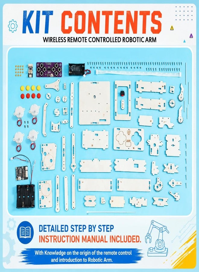 كيت 4 كيوريس مجموعة Kit4Curious® لتركيب ذراع روبوتية عن بُعد للأطفال من عمر 8 سنوات فما فوق - اصنع ذراعك الروبوتية بنفسك وتحكم بها باستخدام جهاز تحكم لاسلكي - لعبة هندسية هدية عيد ميلاد للأولاد والبنات - مجموعة روبوتات STEM - Image 5