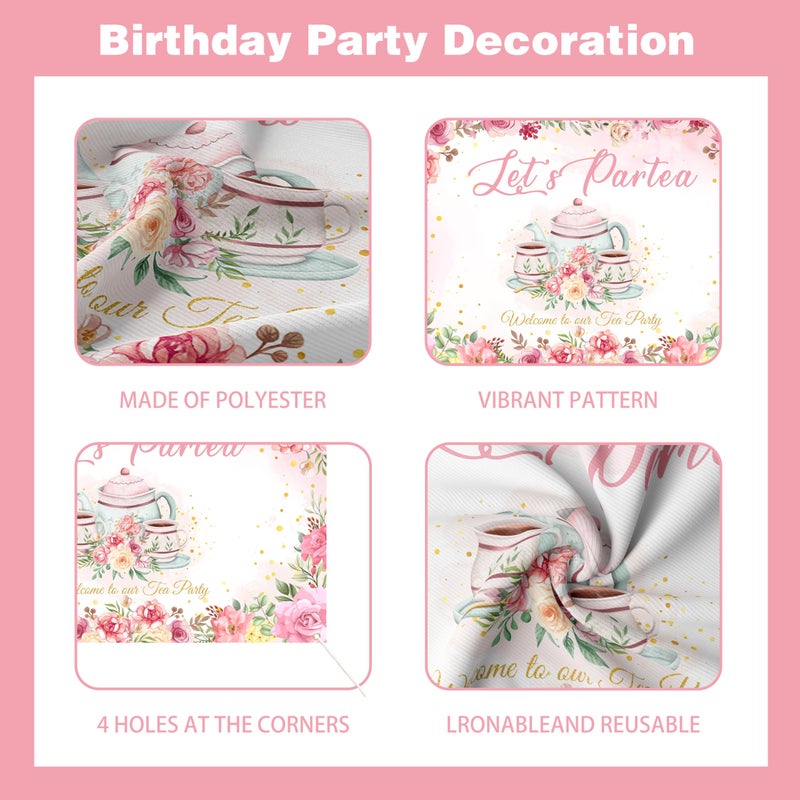 jenlion Tea Party Decorations For Women,Pastel Balloons,Tea Party Backdrop,Banner,Teapot Mylar Foil Balloon,Table Cloth,Paper pom poms Party Supplies for Girls - Image 4