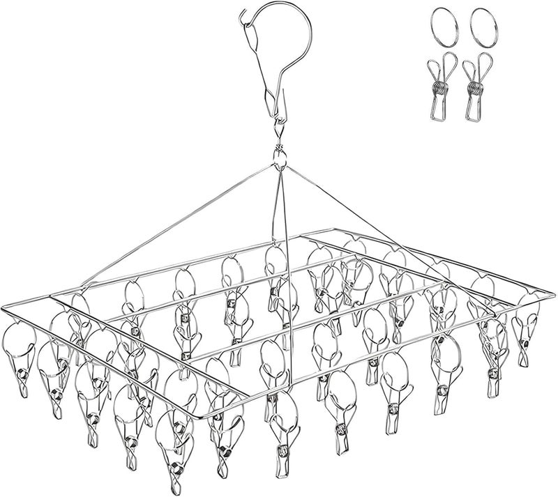 DARUITE Sock Hanger for Washing Line, 40 Clips Underwear Dryer with Pegs,Stainless Steel Clothespins Drip Hanger,Metal Laundry Drying Rack for Socks,Diapers,Tank Tops and Underwear(1 Packs) Multi-goal comprehensive design - Image 1