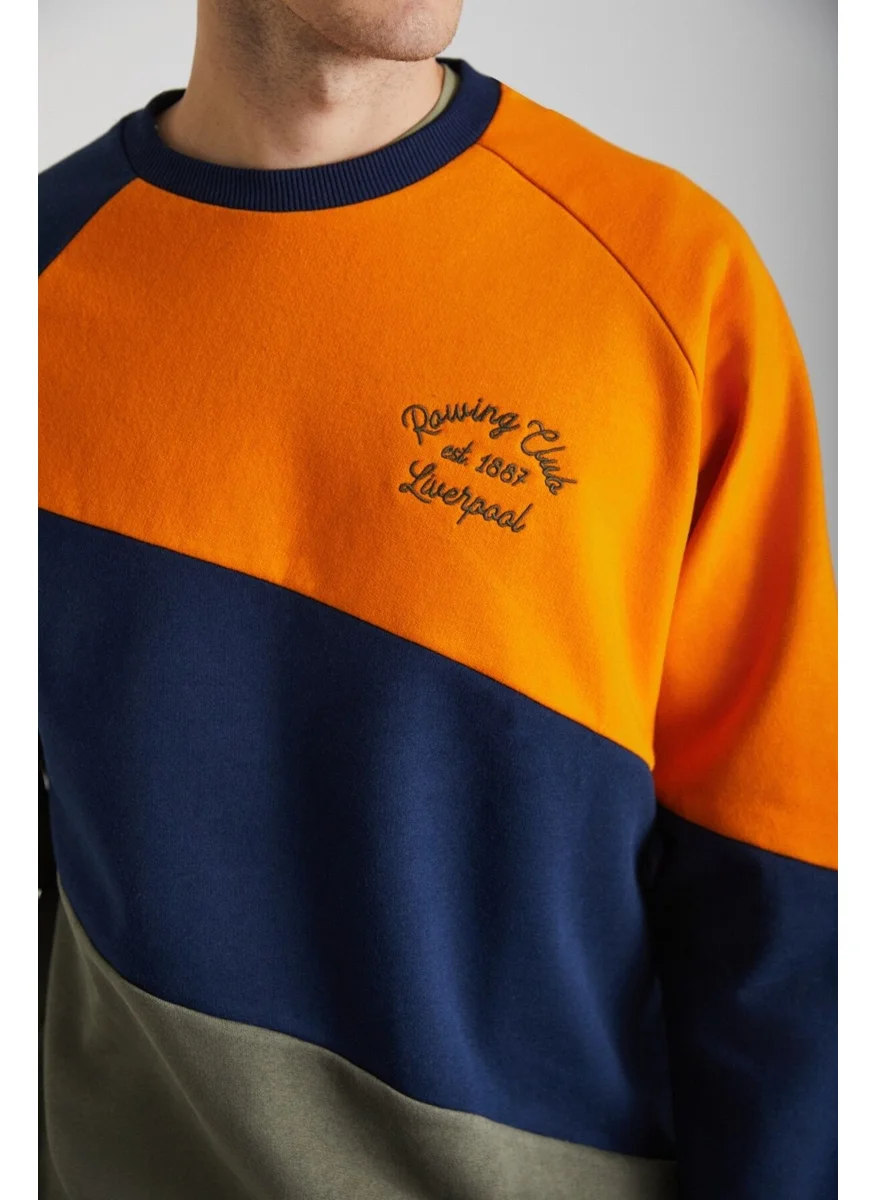 GRIMELANGE COLWAY Men's Cotton-Polyester Navy Blue/Khaki/Orange Sweatshirt
