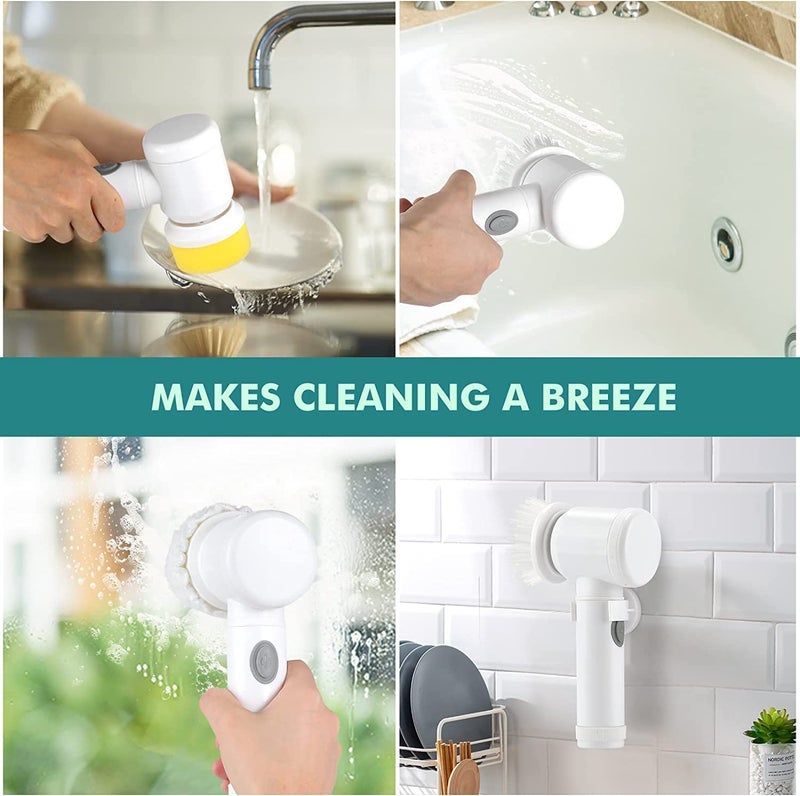 Welofy Welofy Electric Cleaning Brush 5 in 1 Magic Power Scrubber with 3 Brush Heads for Kitchen Shower Bathtub Bidet Sofa Carpets  - Image 5