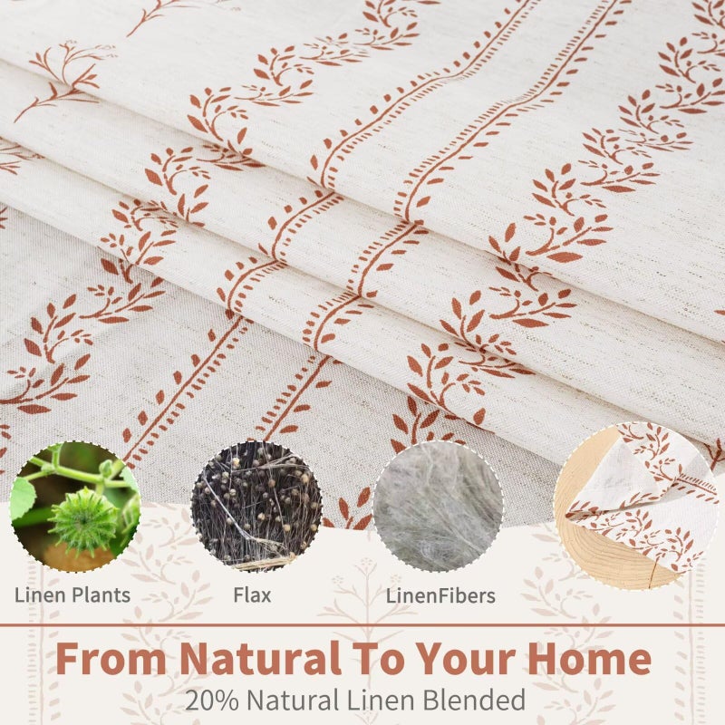 BGment Terracotta Boho Curtains Leaf Floral Print Cottage Core Botanical Curtains for Living Room Light Filtering Curtain 84 Inch Long for Farmhouse Rustic, Each 52 Inch Wide, 2 Panels Set - Image 3