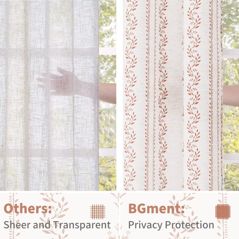 BGment Terracotta Boho Curtains Leaf Floral Print Cottage Core Botanical Curtains for Living Room Light Filtering Curtain 84 Inch Long for Farmhouse Rustic, Each 52 Inch Wide, 2 Panels Set - Image 5