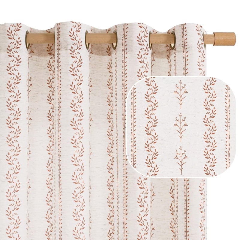 BGment Terracotta Boho Curtains Leaf Floral Print Cottage Core Botanical Curtains for Living Room Light Filtering Curtain 84 Inch Long for Farmhouse Rustic, Each 52 Inch Wide, 2 Panels Set - Image 1