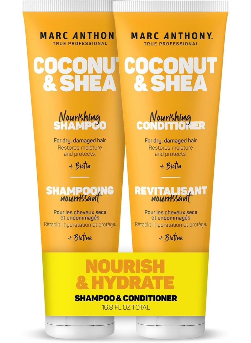 MARC ANTHONY Hydrating Coconut Oil & Shea Butter Shampoo & Conditioner Set – Biotin & Keratin Shampoo Conditioner Bundle - Sulfate Free, Color Safe, Anti Frizz Gift Set for Dry Damaged Hair