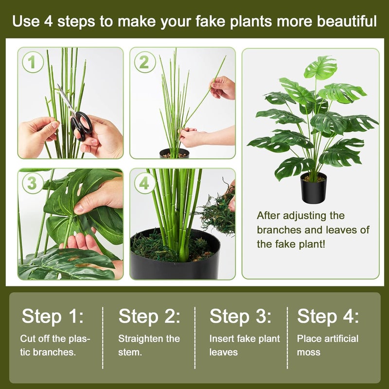 Guheake 28" Fake Plants Large, Artificial Floor Faux Monstera Plant with Planter for Home Office Decor Indoor - Image 3