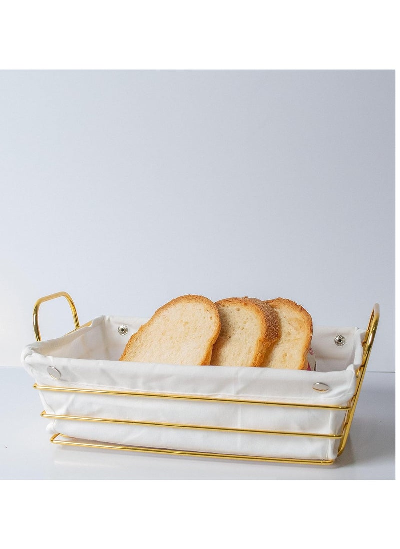 DubaiGallery Bread Basket for Table Serving with Cloth Lining Wire Bread Storage Bin for Kitchen Baking Display Dough Proofing Basket Gold(square )  - Image 1
