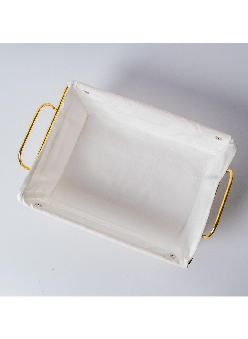 DubaiGallery Bread Basket for Table Serving with Cloth Lining Wire Bread Storage Bin for Kitchen Baking Display Dough Proofing Basket Gold(square )  - Image 3