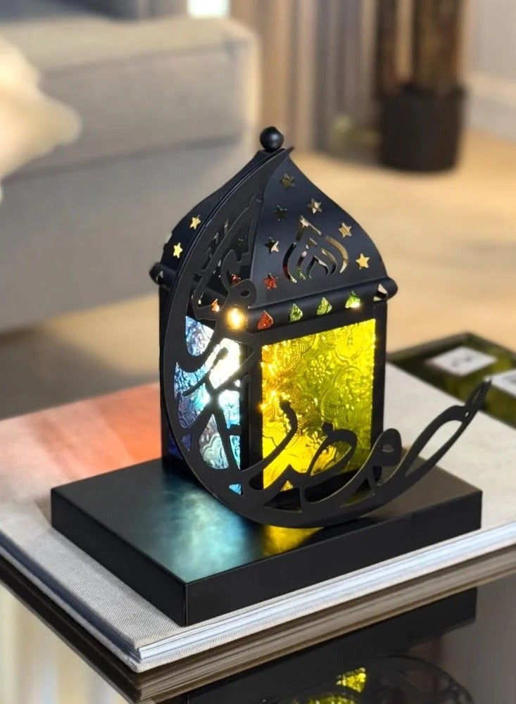 Black Ramadan lantern with crescent shape base  - Image 2