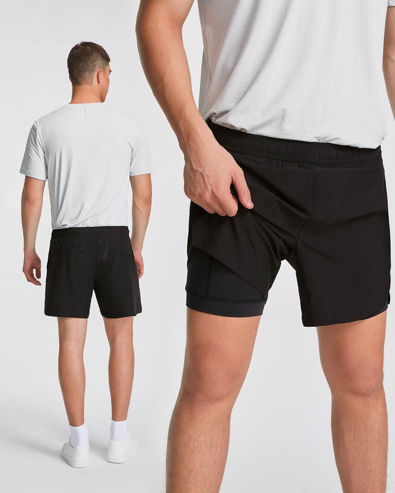maamgic Mens Running Shorts with Compression Liner 5" Quick Dry Workout Shorts Anti-Chafe Gym Shorts Lightweight 2 in 1 Athletic Shorts with Phone Pocket Black Medium - Image 2