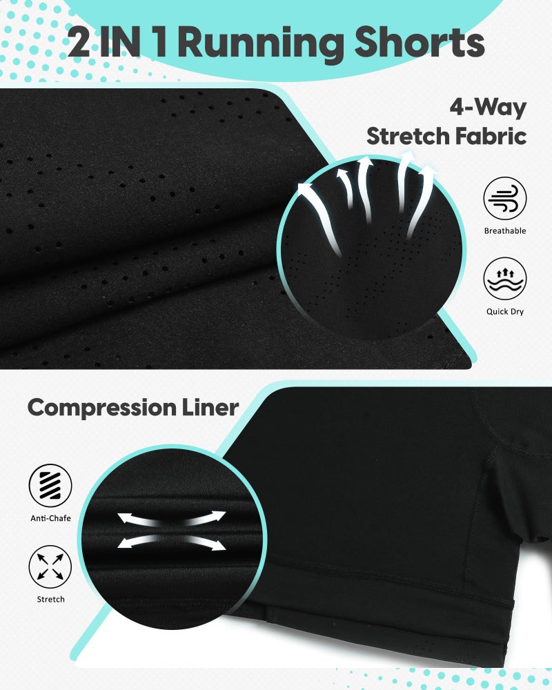 maamgic Mens Running Shorts with Compression Liner 5" Quick Dry Workout Shorts Anti-Chafe Gym Shorts Lightweight 2 in 1 Athletic Shorts with Phone Pocket Black Medium - Image 5