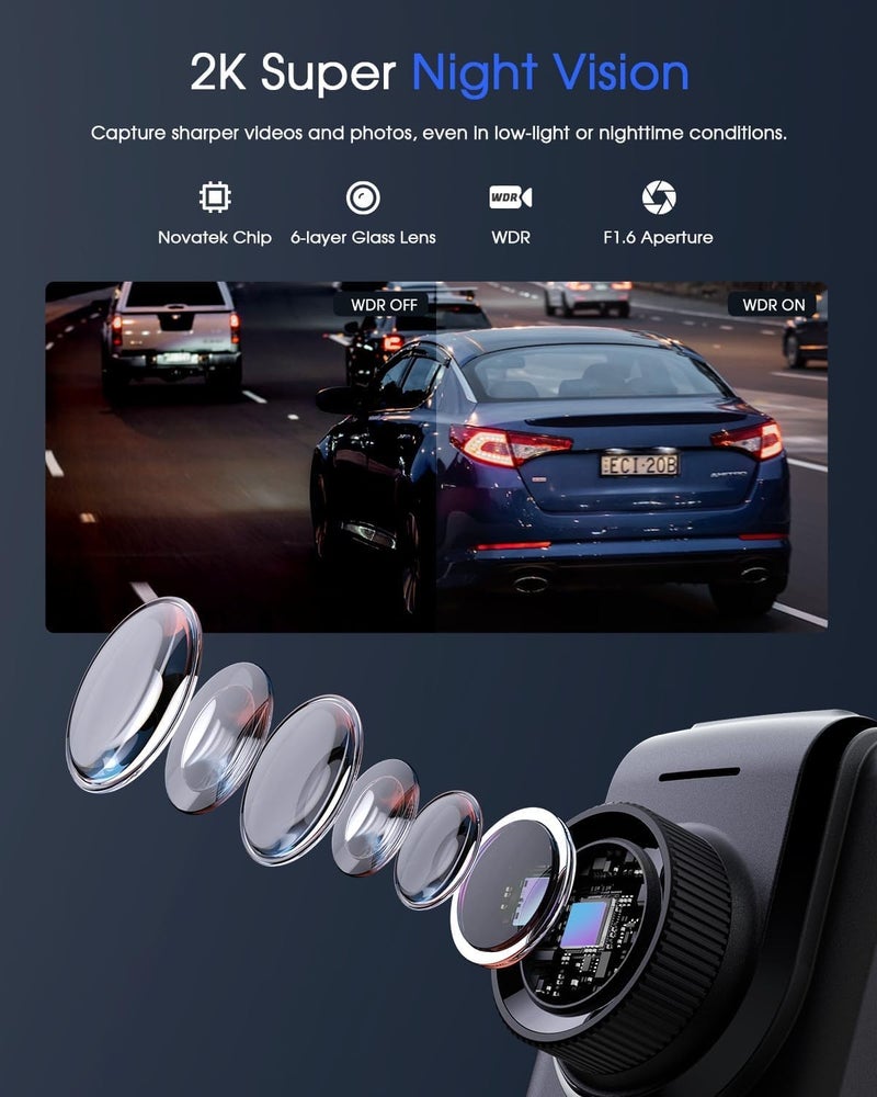 Avylet 2K Dash Cam with 32 GB Card, 1.5'' IPS Screen, External GPS, WiFi Dash Camera for Cars, Front Dashcams for Cars with APP, WDR, Night Vision, 24 Hours Parking Monitor, G-Sensor, Loop Recording - Image 5