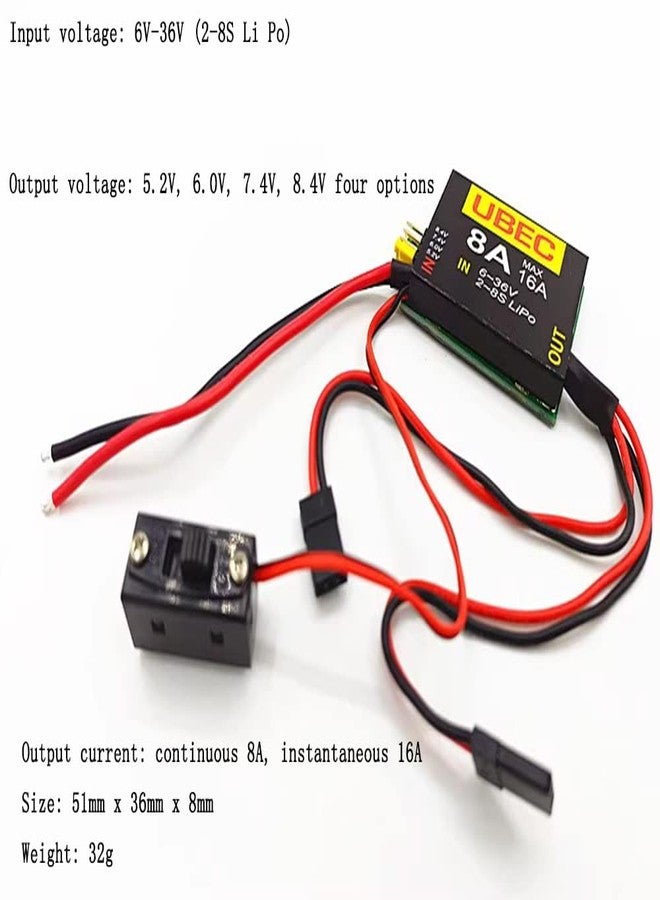 SoloGood مزود الطاقة المستقل SoloGood 2S-8S Lipo 6-36V UBEC-8A BEC 5.2V/6.0V/7.4V/8.4V مناسب لسيارات التحكم عن بعد والطائرات ذات الأجنحة الثابتة وأذرع الروبوت باللون الأسود - Image 3