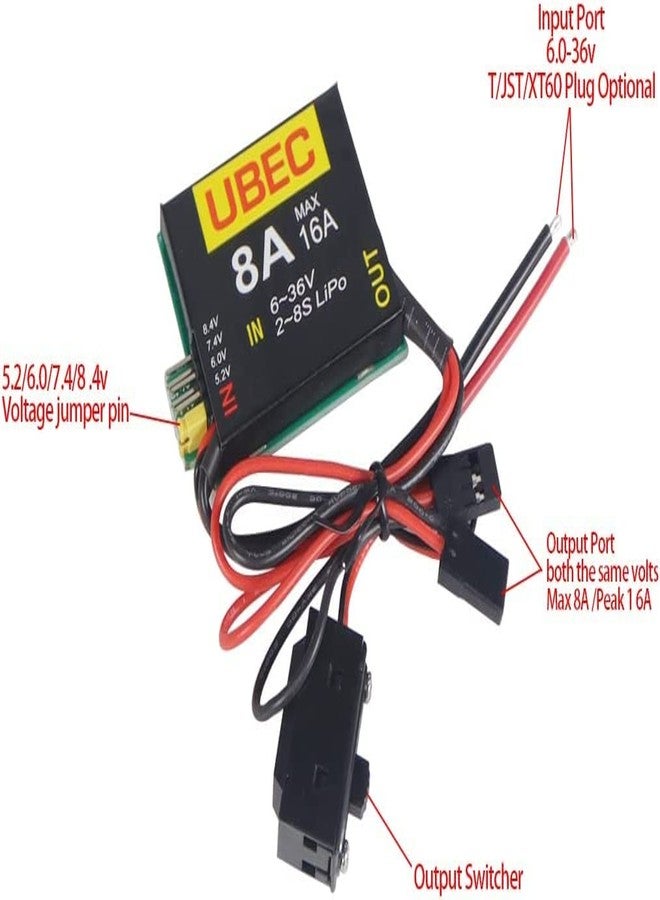 SoloGood مزود الطاقة المستقل SoloGood 2S-8S Lipo 6-36V UBEC-8A BEC 5.2V/6.0V/7.4V/8.4V مناسب لسيارات التحكم عن بعد والطائرات ذات الأجنحة الثابتة وأذرع الروبوت باللون الأسود - Image 2