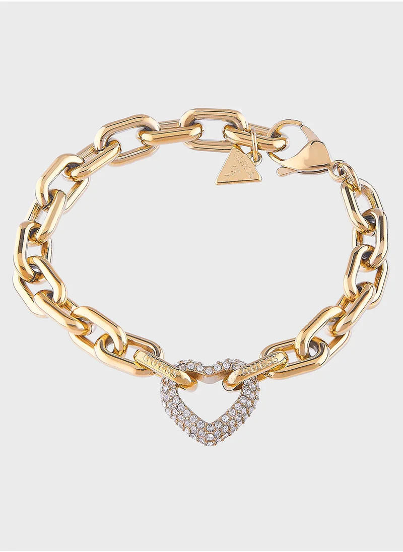 GUESS Jubb05016Jwygs 18Mm Pave Heart Chain Bracelet