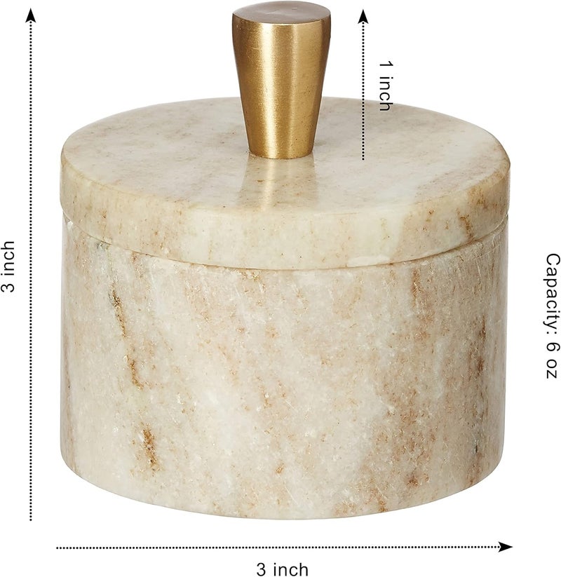 Queenza Marble Salt Cellar with Lid and Brass Knob (Brown) - Image 4