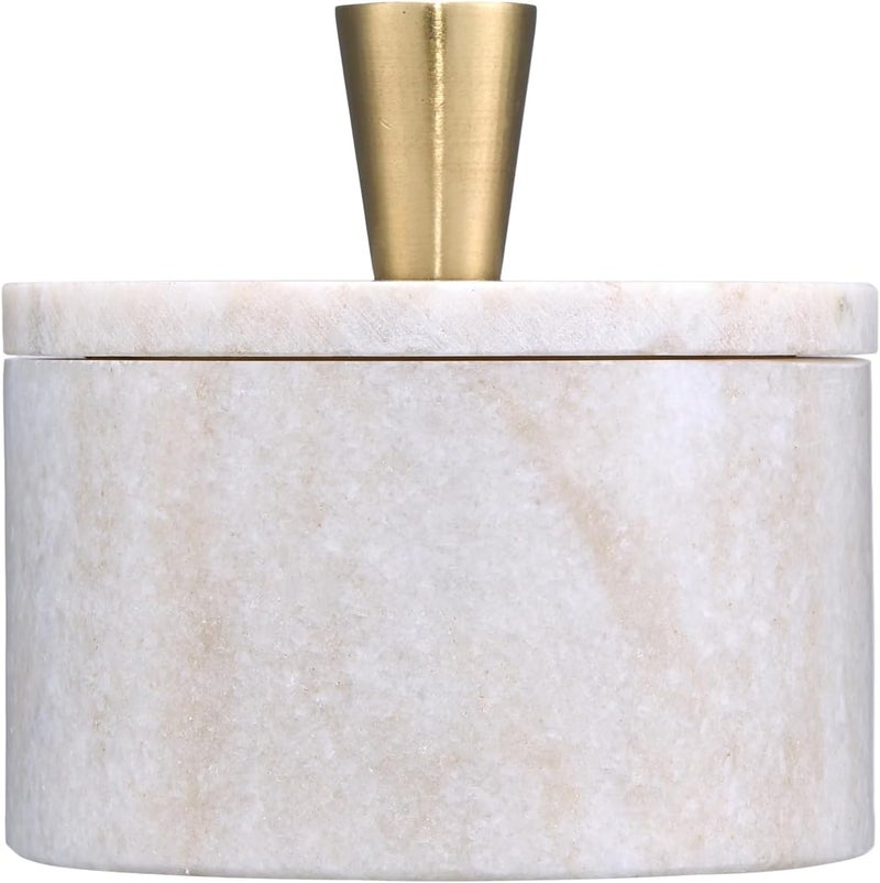 Queenza Marble Salt Cellar with Lid and Brass Knob (Brown) - Image 1