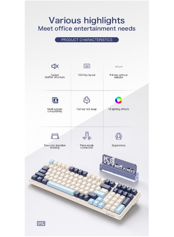 Free wolf Freewolf K8 Mechanical Keyboard - Wireless 2.4G Bluetooth Triple Mode Hot-Swappable Gaming Keyboard - Image 3