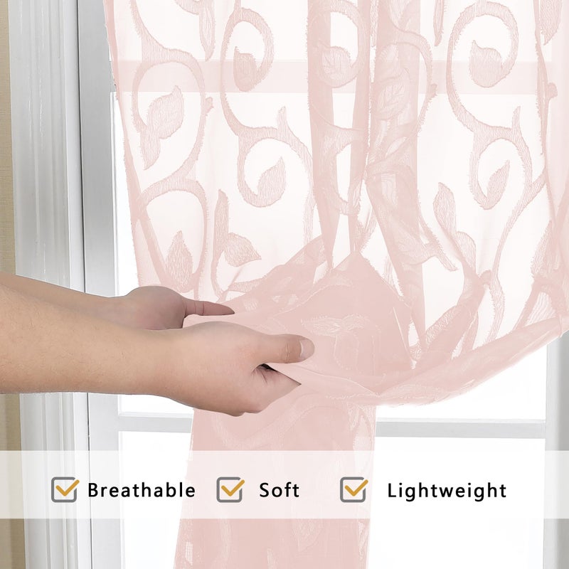 OWENIE Furman Blush Sheer Curtains 63 inch Length for Bedroom Living Room 2 Panels Set  Jacquard Clip Textured Pink Sheer Curtains  Light Filtering Rod Pocket Farmhouse Window Treatments  40Wx63L inch - Image 5