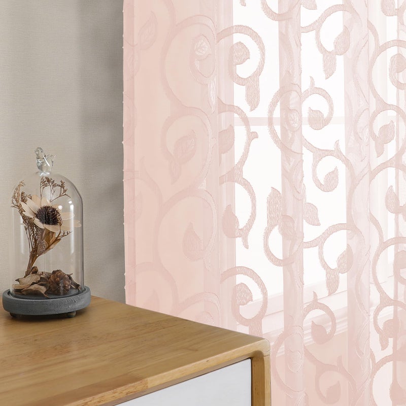 OWENIE Furman Blush Sheer Curtains 63 inch Length for Bedroom Living Room 2 Panels Set  Jacquard Clip Textured Pink Sheer Curtains  Light Filtering Rod Pocket Farmhouse Window Treatments  40Wx63L inch - Image 3