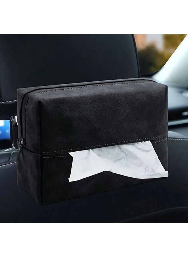 Black Faux Fur Car Tissue Holder Durable Polyester Multi Functional Design Zipper Closure - Image 1