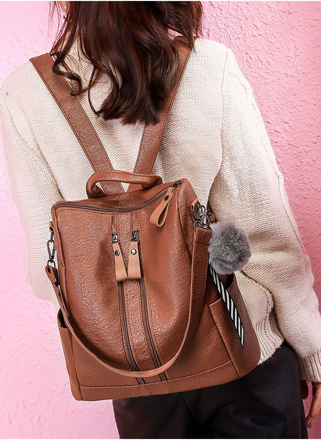 NIBEMINENT - Zipper Closure Backpack Brown - Image 1