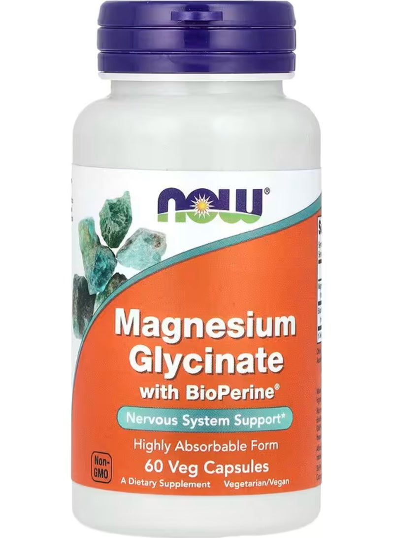 ناو NOW Foods، مغنيسيوم جليسينات مع بيوبيرين®، 60 كبسولة نباتية - Image 1