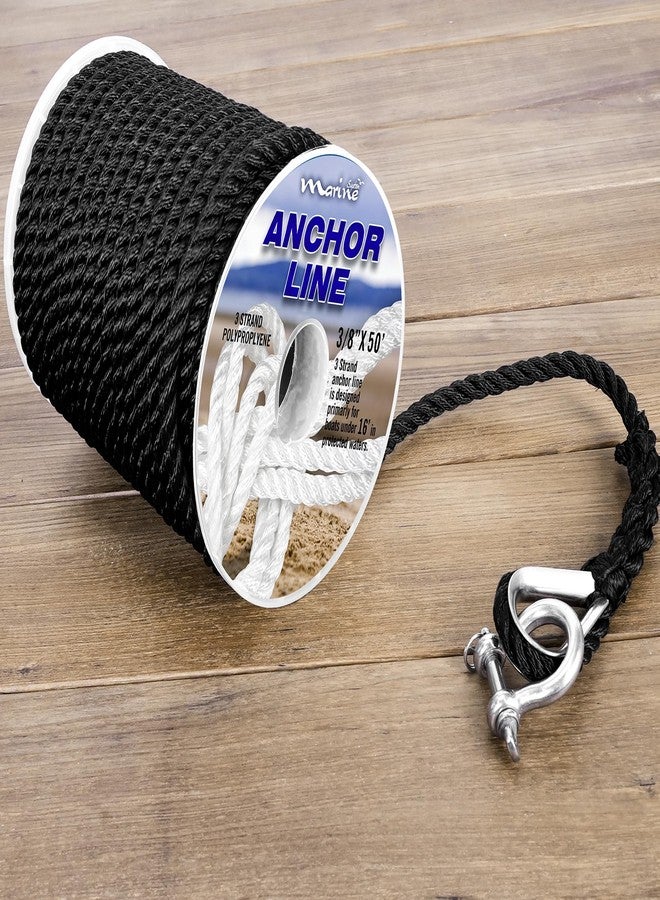 MARINE SYSTEM Boat Anchor Line 3 Strand Anchor Rope Black White Grey 3/8 Inch 50FT 100FT 150FT with Stainless Steel Thimble and Shackle for Boat (3/8" x100' Black) - Image 2