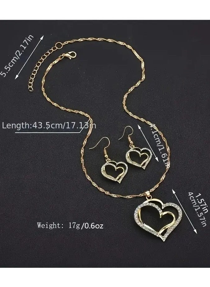 Goolsky 1 Pair Of Earrings + 1 Necklace French Romantic Style Jewelry Set Sparkling Heart Design Silvery Or Golden Make Your Call Gift For Her  - Image 4