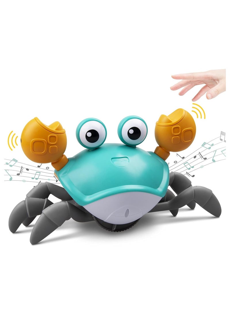 Crawling Crab Baby Toy with Music and LED Light Up for Kids, Toddler Interactive Learning Toy with Automatically Avoid Obstacles, Build in Rechargeable Battery (Green)  - Image 1
