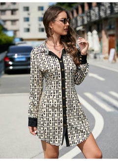 Europe And The United States Women's Clothing European Station Autumn And Winter Single Row Button Short Skirt Long Sleeve Dress