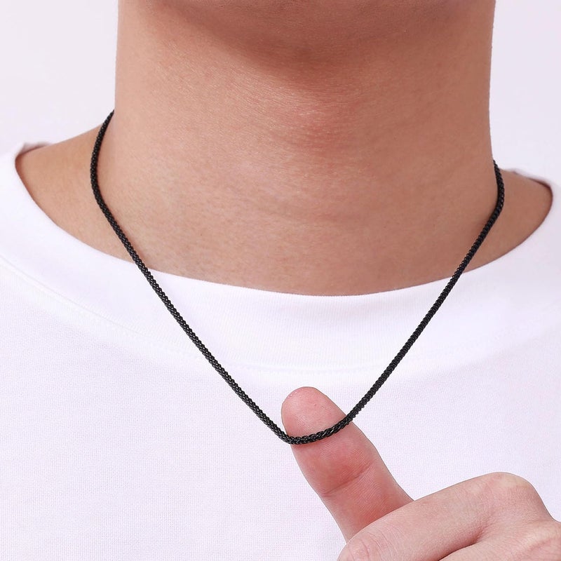 Fiusem Black Wheat Chains for Men and Women, 2.5mm Stainless Steel Necklace Chains, Mens Necklace 20 Inch - Image 4
