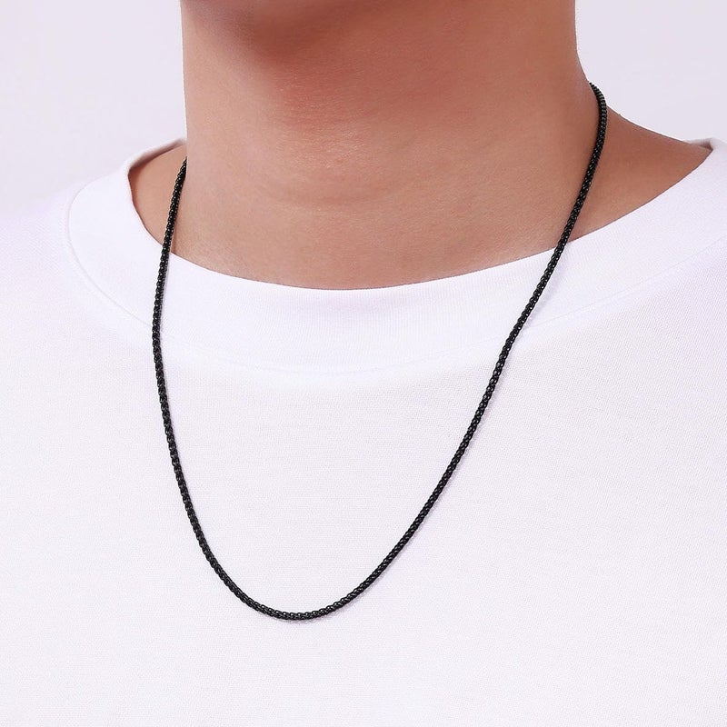 Fiusem Black Wheat Chains for Men and Women, 2.5mm Stainless Steel Necklace Chains, Mens Necklace 20 Inch - Image 3