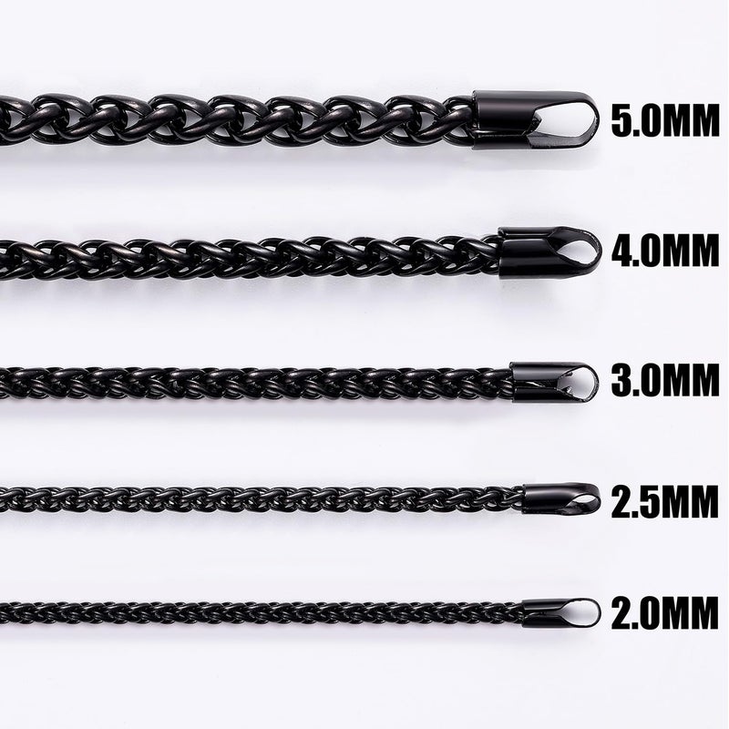 Fiusem Black Wheat Chains for Men and Women, 2.5mm Stainless Steel Necklace Chains, Mens Necklace 20 Inch - Image 2