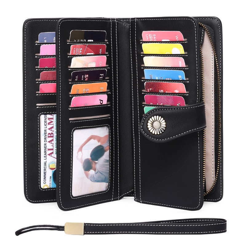 FALAN MULE Women's Wallet Leather RFID Blocking Large Capacity Trifold Ladies Wallet Wristlet Clutch Card Holder - Image 2