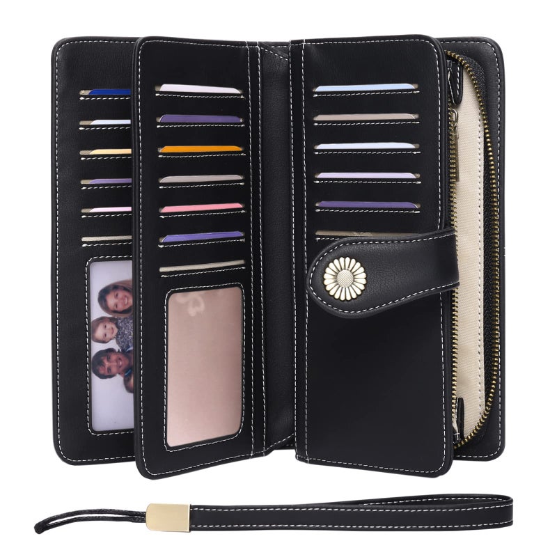 FALAN MULE Women's Wallet Leather RFID Blocking Large Capacity Trifold Ladies Wallet Wristlet Clutch Card Holder - Image 1