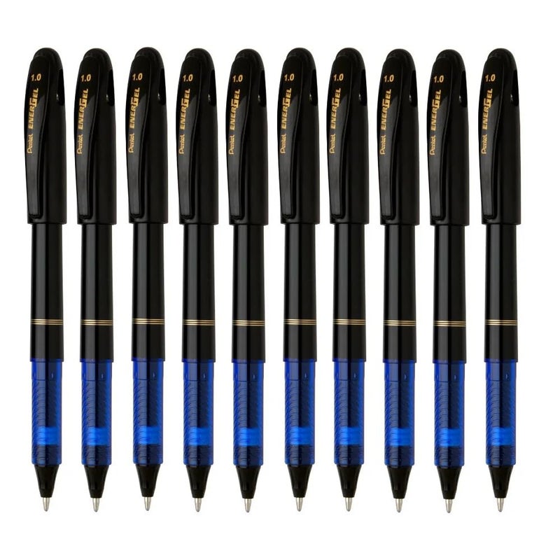 Pentel Energel Bold 1.0mm Blue Roller Gel Pen | Quick Dry Ink For Smudge-Free Writing | Lightweight Gel Pen For Smooth Writing Experience | Pack of 10 (BL410) - Image 5