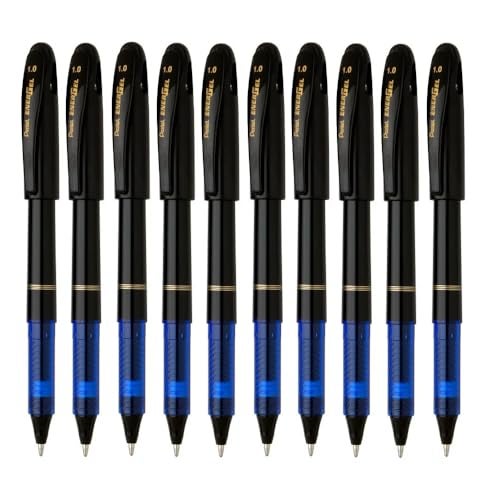 Pentel Energel Bold 1.0mm Blue Roller Gel Pen | Quick Dry Ink For Smudge-Free Writing | Lightweight Gel Pen For Smooth Writing Experience | Pack of 10 (BL410) - Image 1
