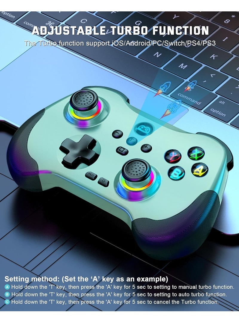 Mobile Gaming Controller for iPad/iPhone/Tablet, Cloud Controller Remote Joystick for iOS/Android, Wireless Switch Controller with Macro Buttons/Hall-Rocker/Hall-Trigger/Dual Vibration (Green) - Image 4