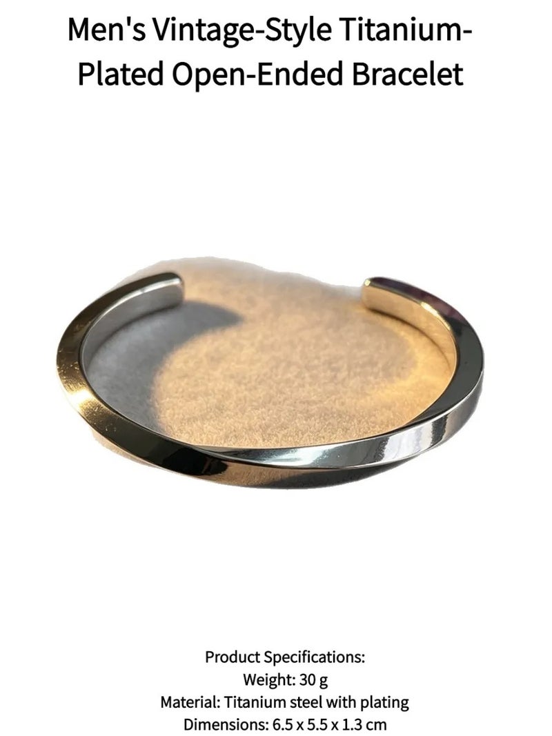 Retro Antique Plated Titanium Steel Men’s Bangle, Adjustable Open Design, Casual Accessory for Party & Dating - Image 2