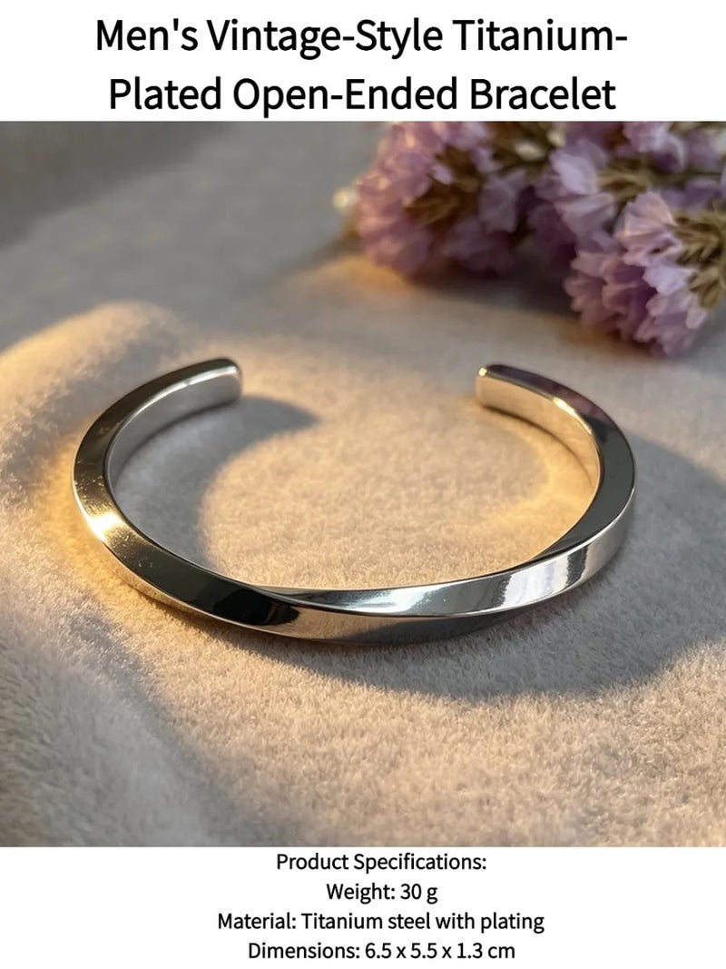 Retro Antique Plated Titanium Steel Men’s Bangle, Adjustable Open Design, Casual Accessory for Party & Dating - Image 1