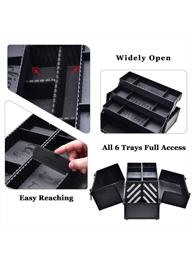 Joligrace Makeup Train Case Professional Adjustable - 6 Trays Cosmetic Cases Makeup Storage Organizer Box with Lock and Compartments 14 Inch Large Black - Image 5