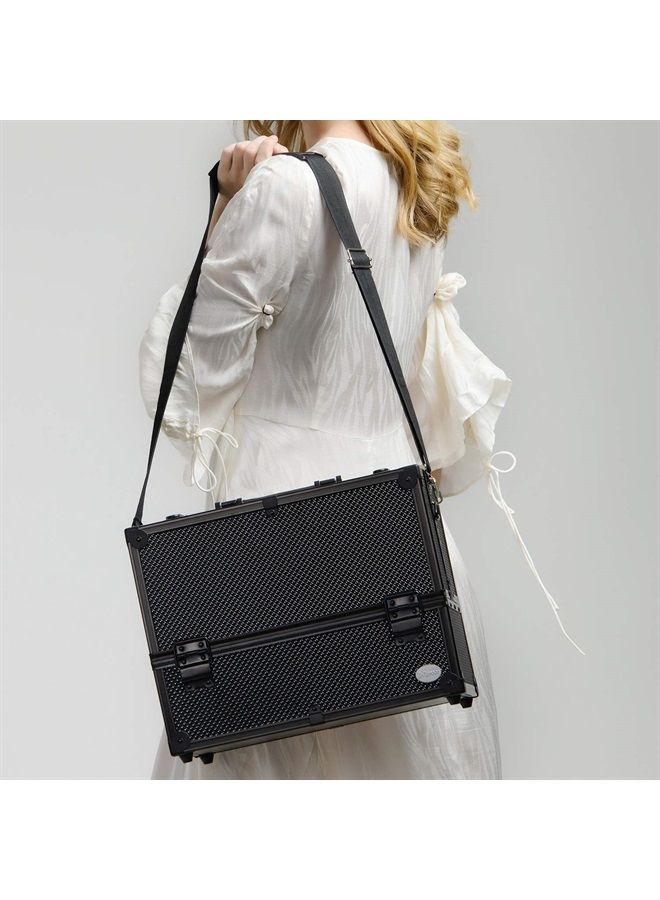 Joligrace Makeup Train Case Professional Adjustable - 6 Trays Cosmetic Cases Makeup Storage Organizer Box with Lock and Compartments 14 Inch Large Black - Image 4