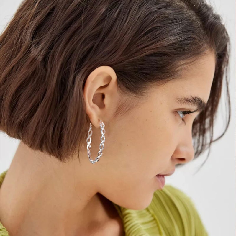 Senteria 925 Sterling Silver Earrings Hoops for Women Lightweight Twisted Hoop Earrings With Cubic Zirconia Hypoallergenic Hoops Earrings (50MM) - Image 3