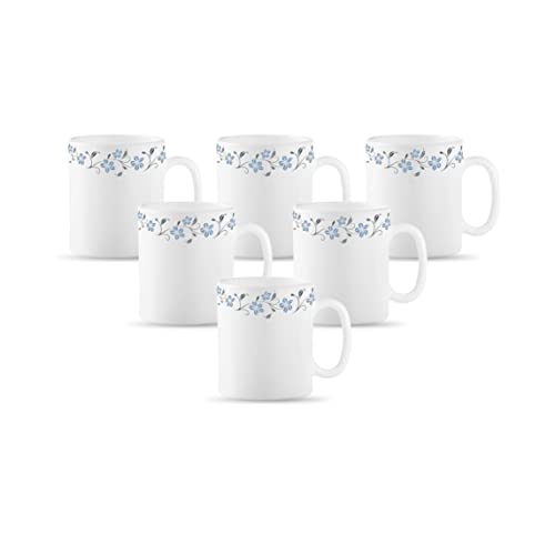 La Opala Diva, Opal Glass Coffee Mug Set Cylinder Medium 6 pcs, Grace Blue, White - Image 1