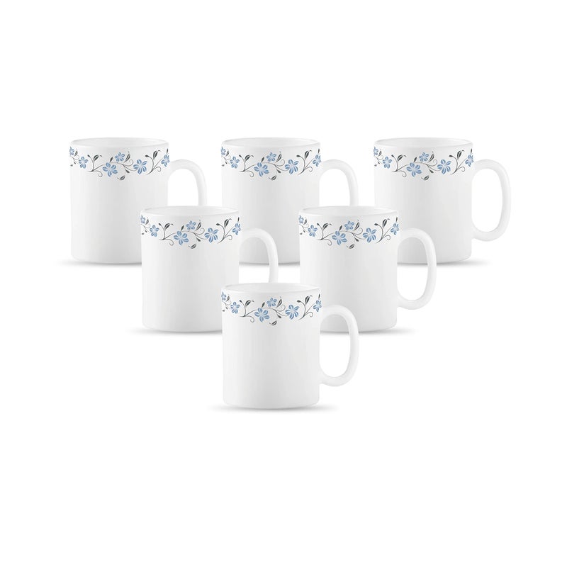 La Opala Diva, Opal Glass Coffee Mug Set Cylinder Medium 6 pcs, Grace Blue, White - Image 5