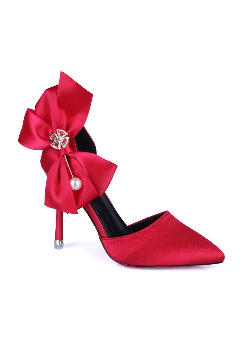 Generic 2021 Summer High Heels Butterfly Knot Red Bridal Shoes Red 