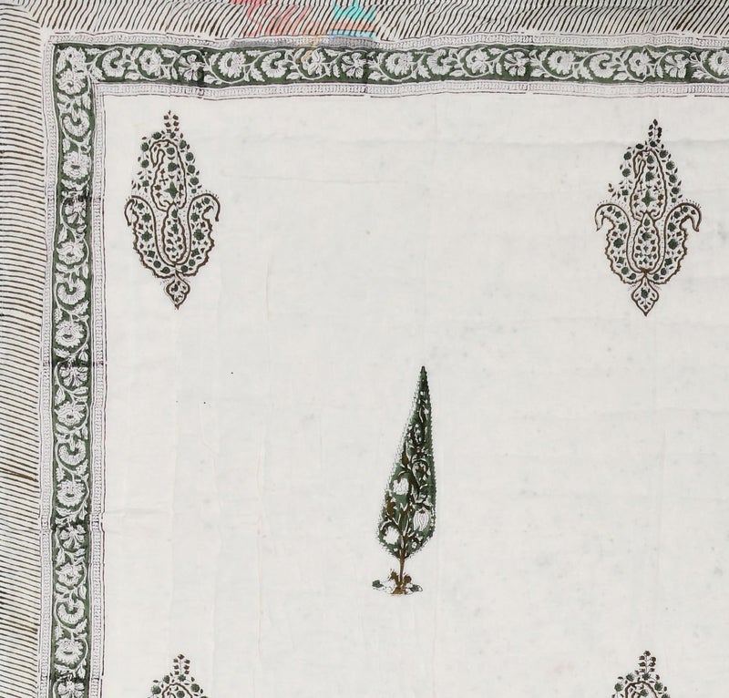 AARMOZY Hand Block Quilt Cotton Double Bed Jaipur Razai Buta Print Olive Green 90X108 INCHE - Image 4